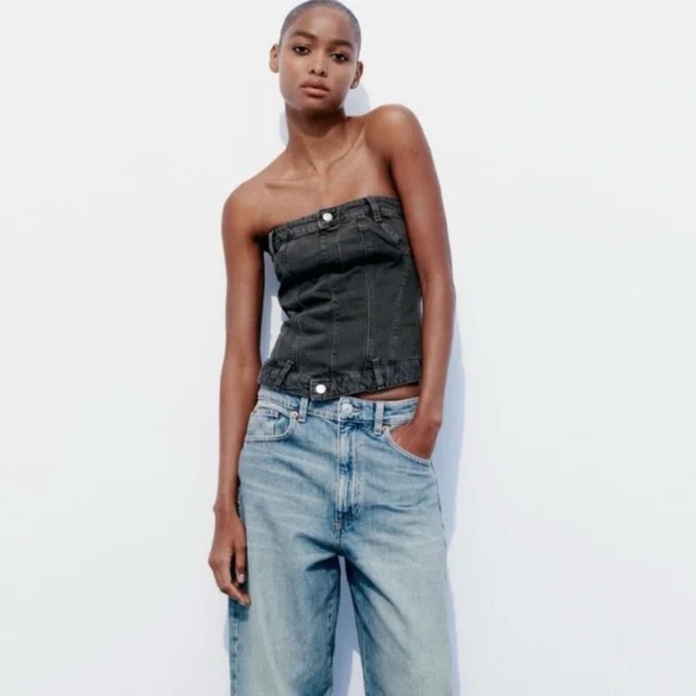 Zara Denim Corset Strapless Top